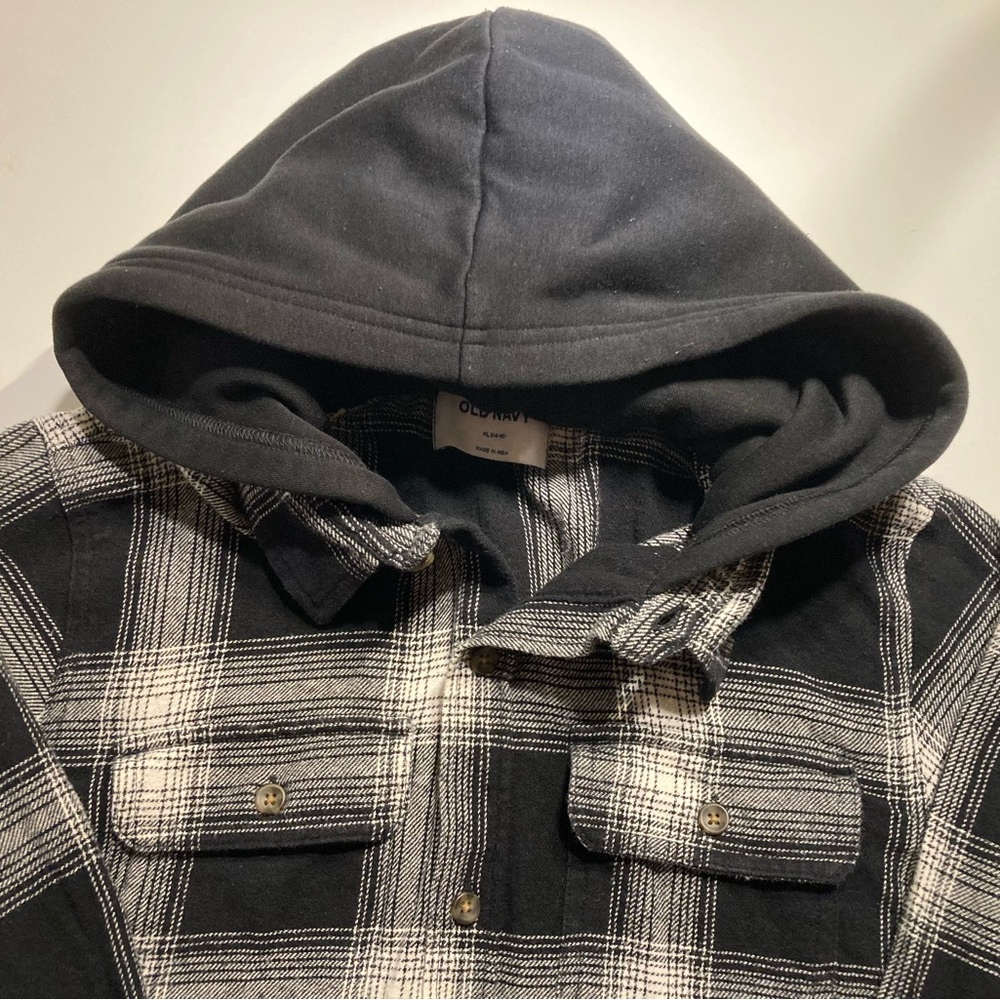 Kids Black and White Plaid Hooded Flannel